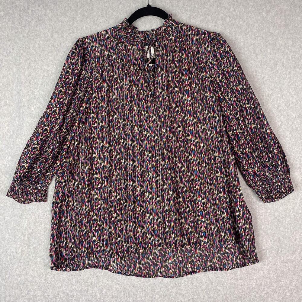 BA&SH Womens M Dalas Ruffle Collar Top Silk Blend 3/4 Sleeves